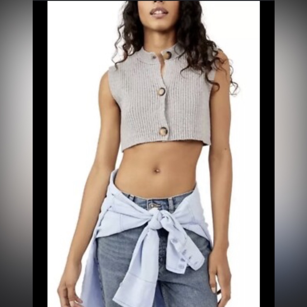 Free People Gray Ribbed Knit Sweater Vest